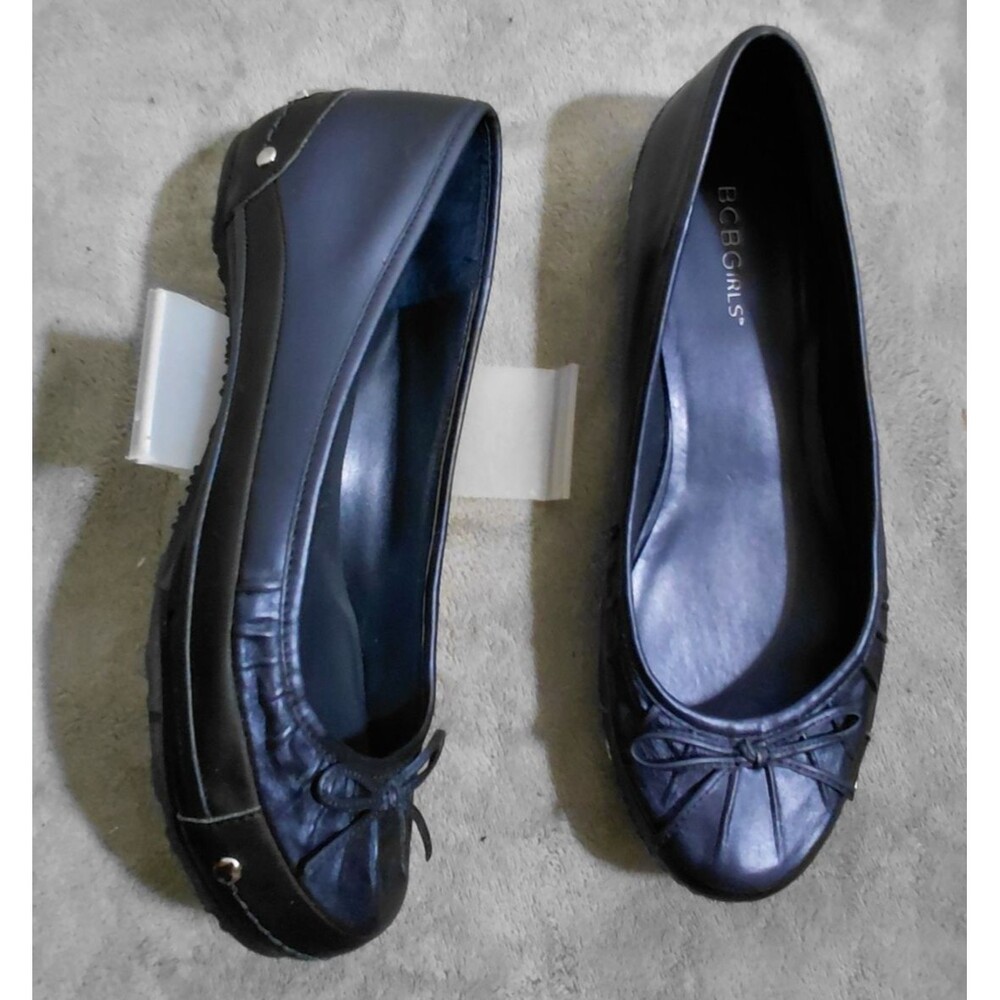 NWB BCBG Girls Ballet Flats Womens 7.5 Indigo Blue Bow Detail Leather Balletcore